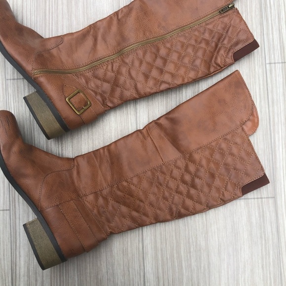 Quilted Knee Boots in Cognac Size 11 - Picture 4 of 10